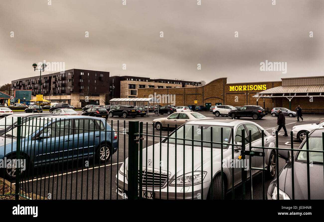 Morrisons supermarket car park, Honeypot Ln, Queensbury, NW9, England, UK Stock Photo