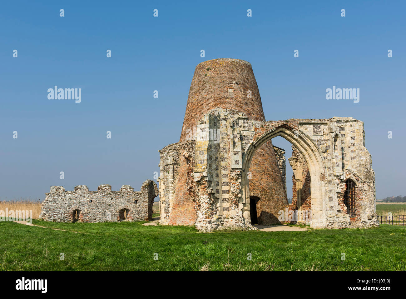 Ruins of a windmill, remains of the Abbey of St. Benet, Ludham, Norfolk boards, Norfolk, England Stock Photo