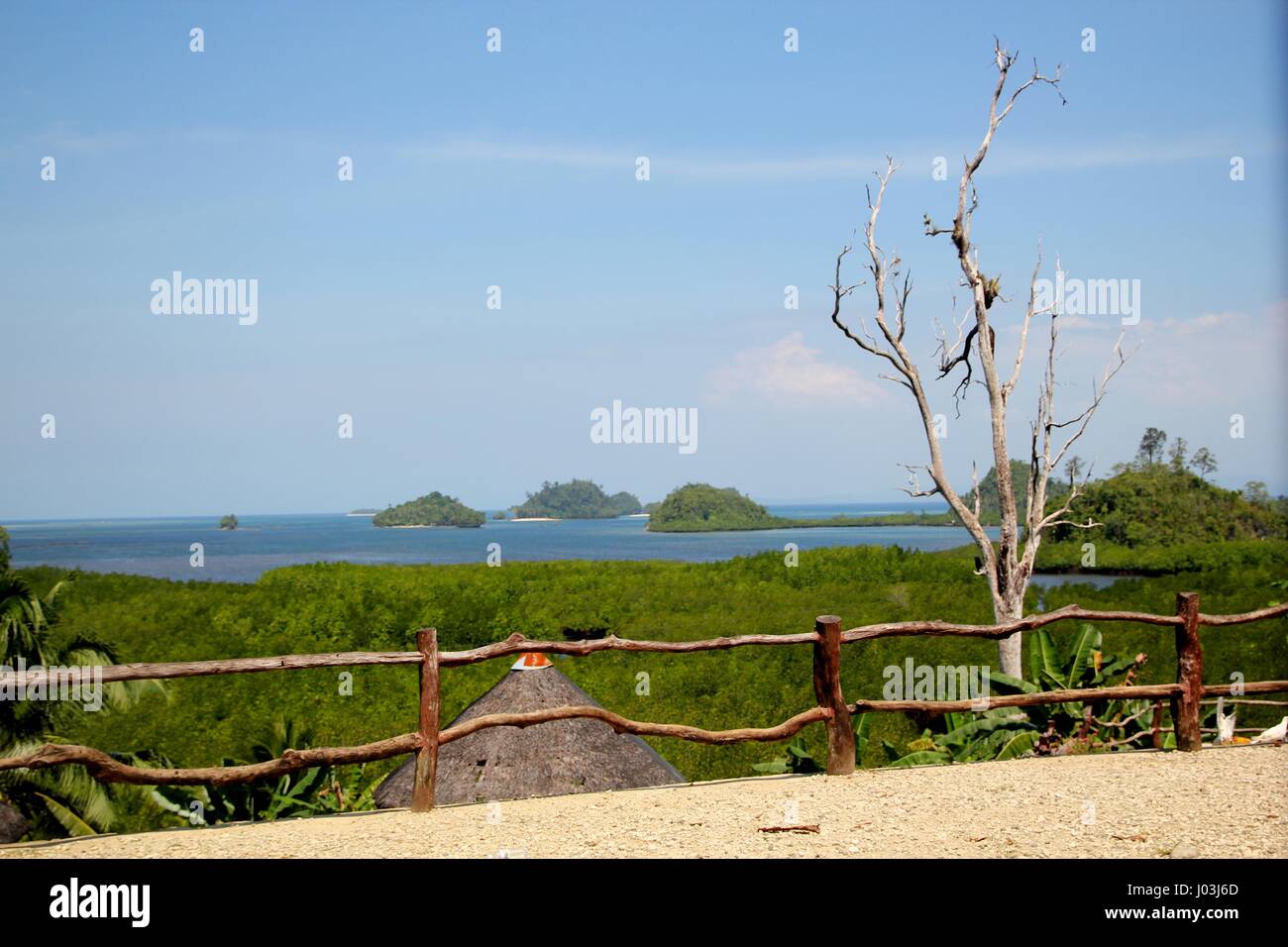 Britania Islands from the viewdeck, Lianga, Surigao del Sur, Philippines This viewdeck showing the beautiful Britania Islands is just along road. Stock Photo