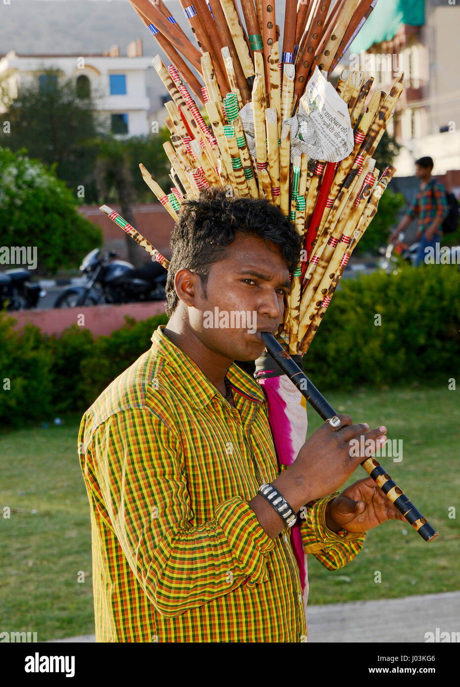 Indian flute seller Stock Photo