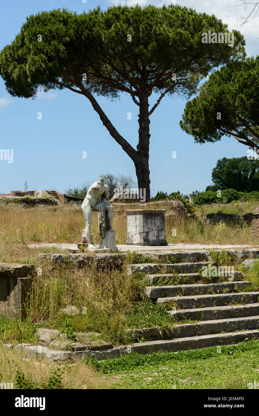 Rome. Italy. Ostia Antica. Remains of the Temple of Hercules, last quarter of the second or the first half of the 1st century BC. Tempio di Ercole. Th Stock Photo