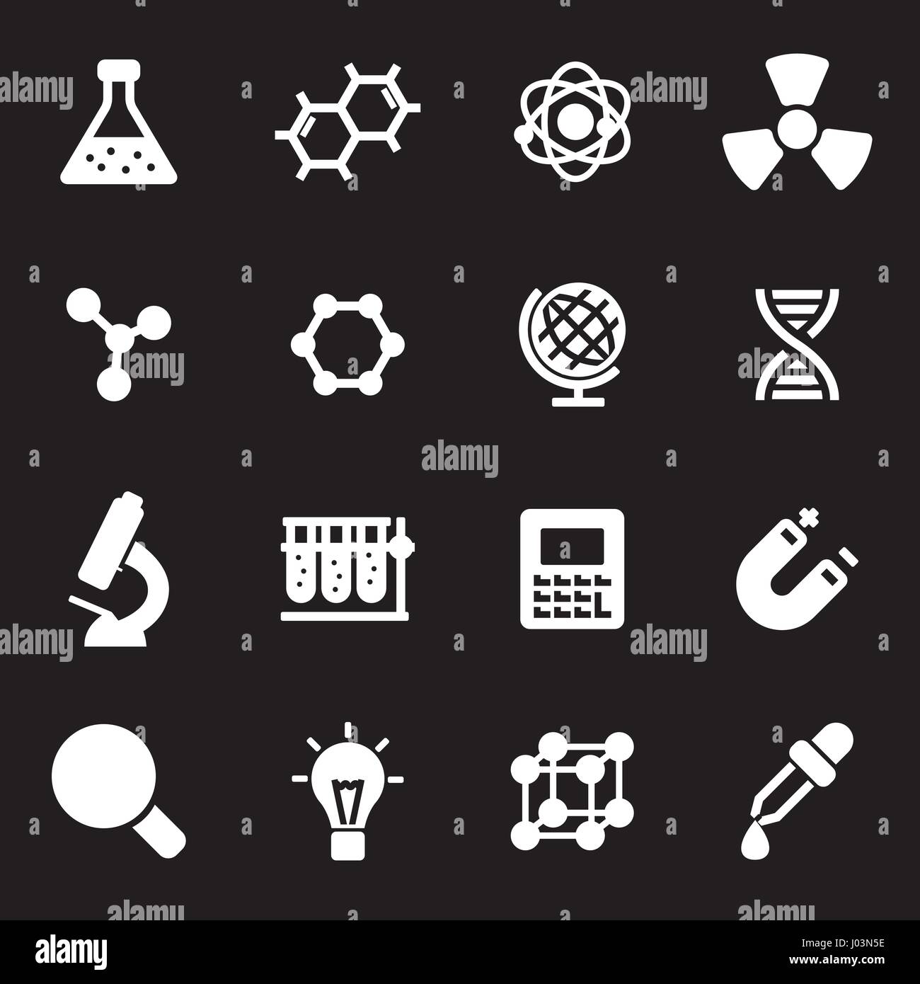 Vector white science icons set on black background Stock Vector Image