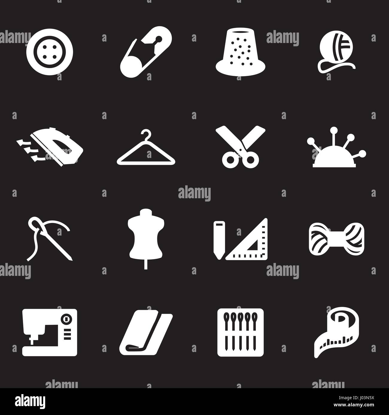 Vector white sewing icons set on black background Stock Vector Image ...