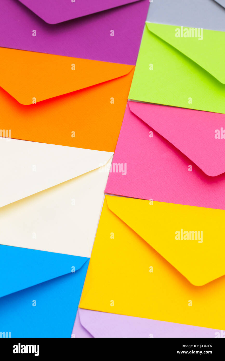 Different colored envelopes on the table Stock Photo Alamy
