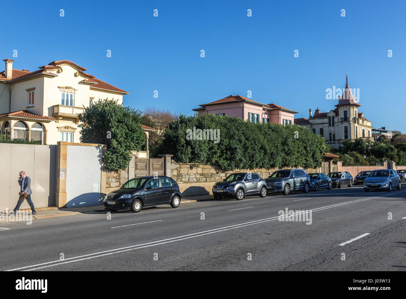 Houses on Montevideo Avenue in Nevogilde civil Parish of Porto city, second largest city in Portugal Stock Photo