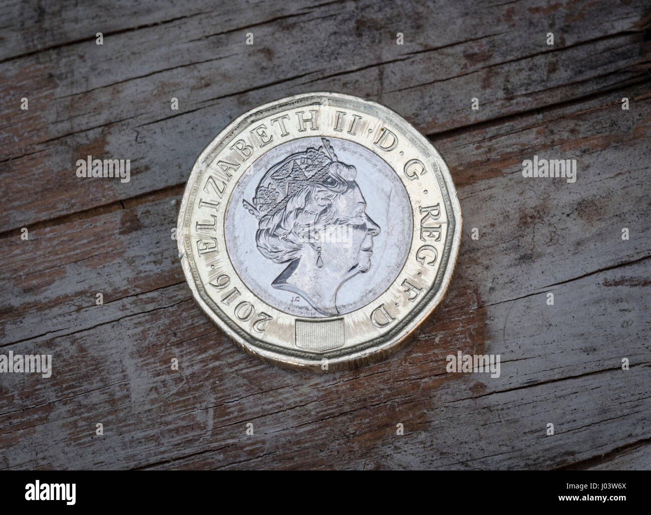 New One Pound Coin introduced in March 2017. Stock Photo