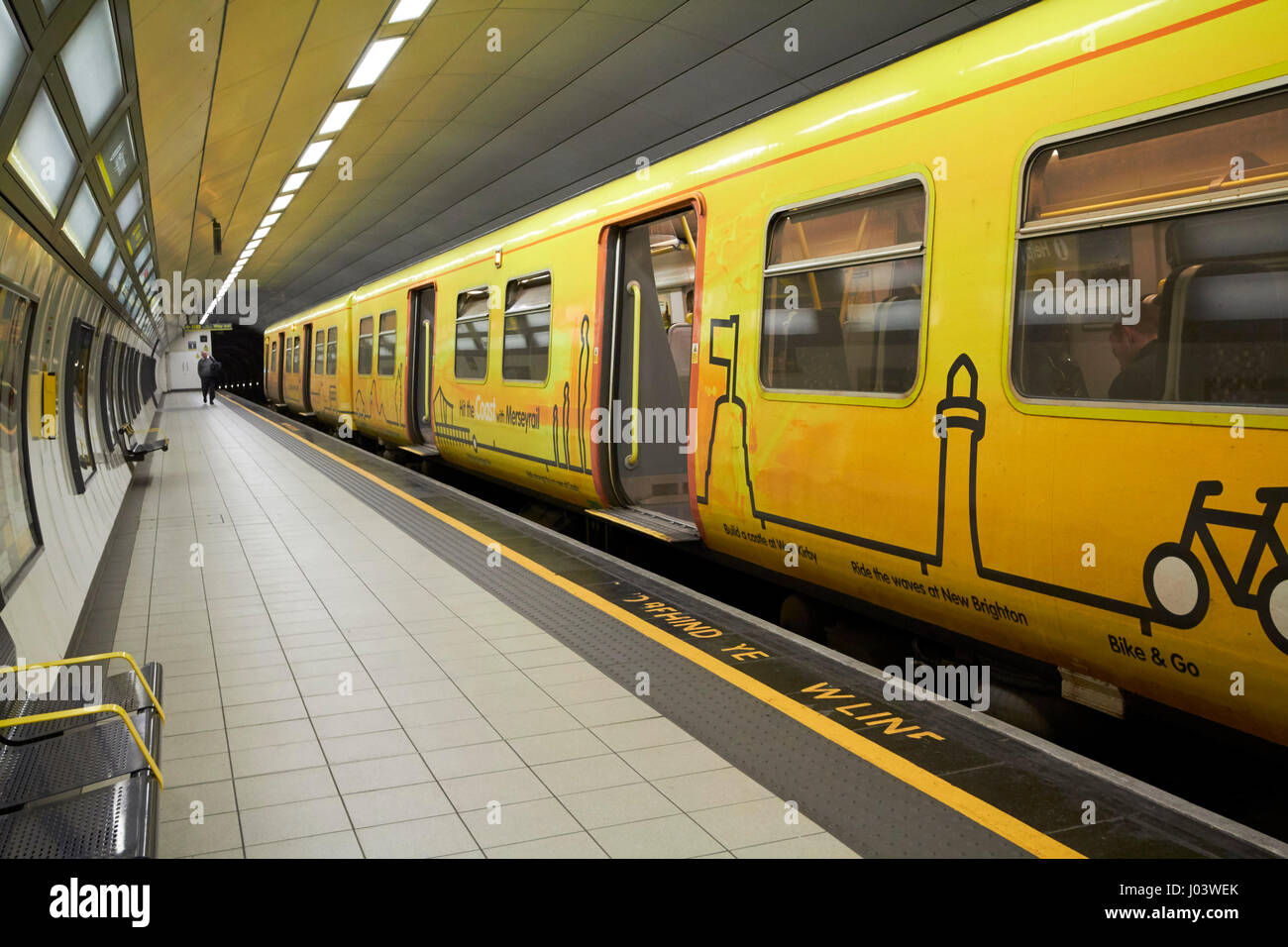 merseyrail train in james street underground train station Liverpool UK Stock Photo