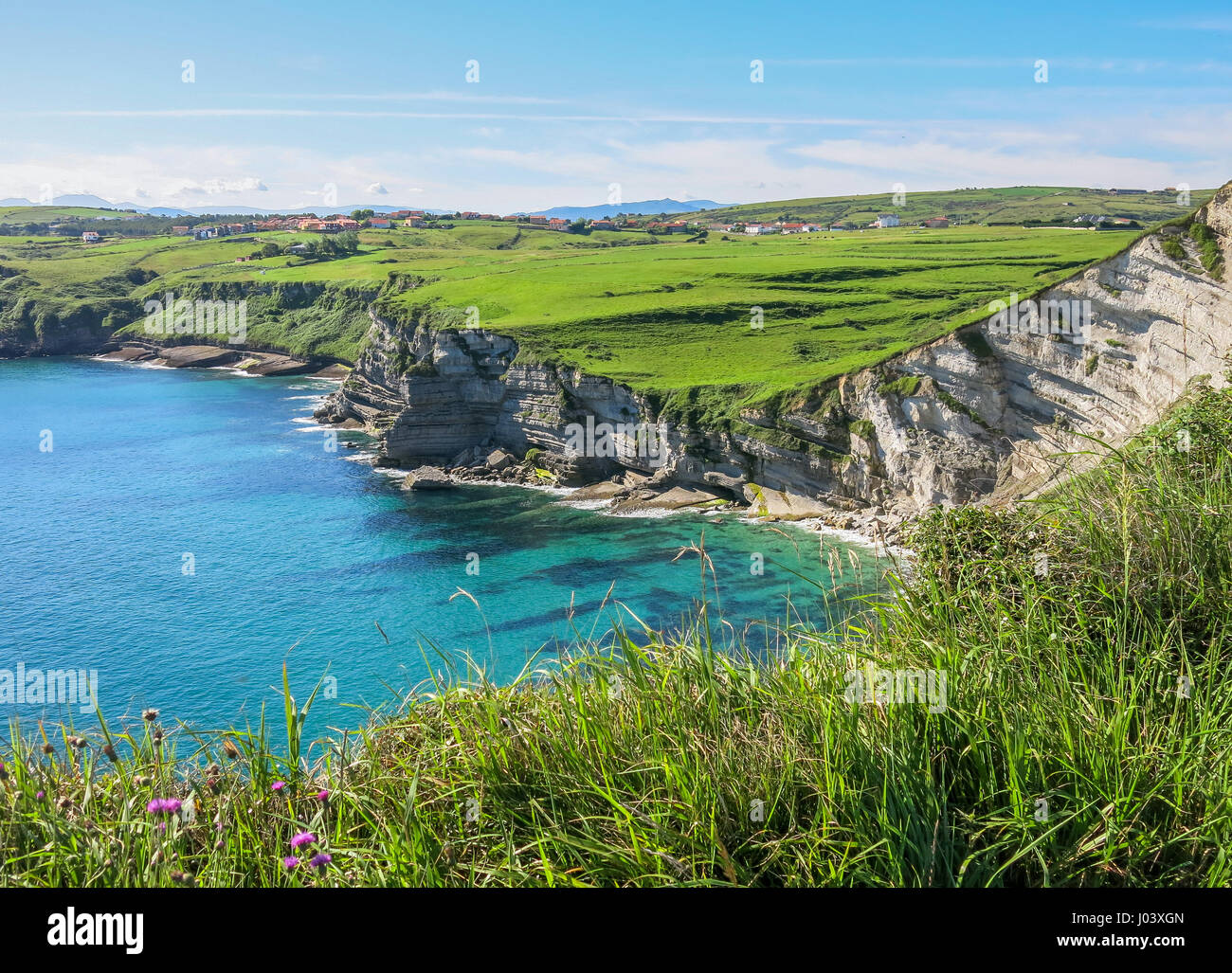 Scenic coastal view at Punta Ballota, near Suances, Cantabria, northern Spain Stock Photo