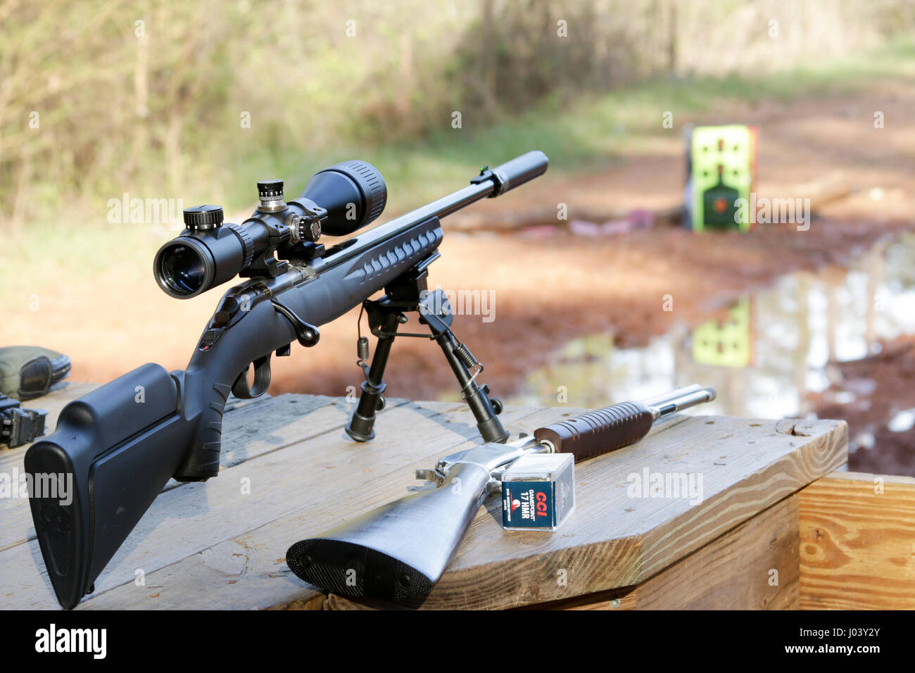 Ruger American Standard rifle with scope and supressor and pumpaction