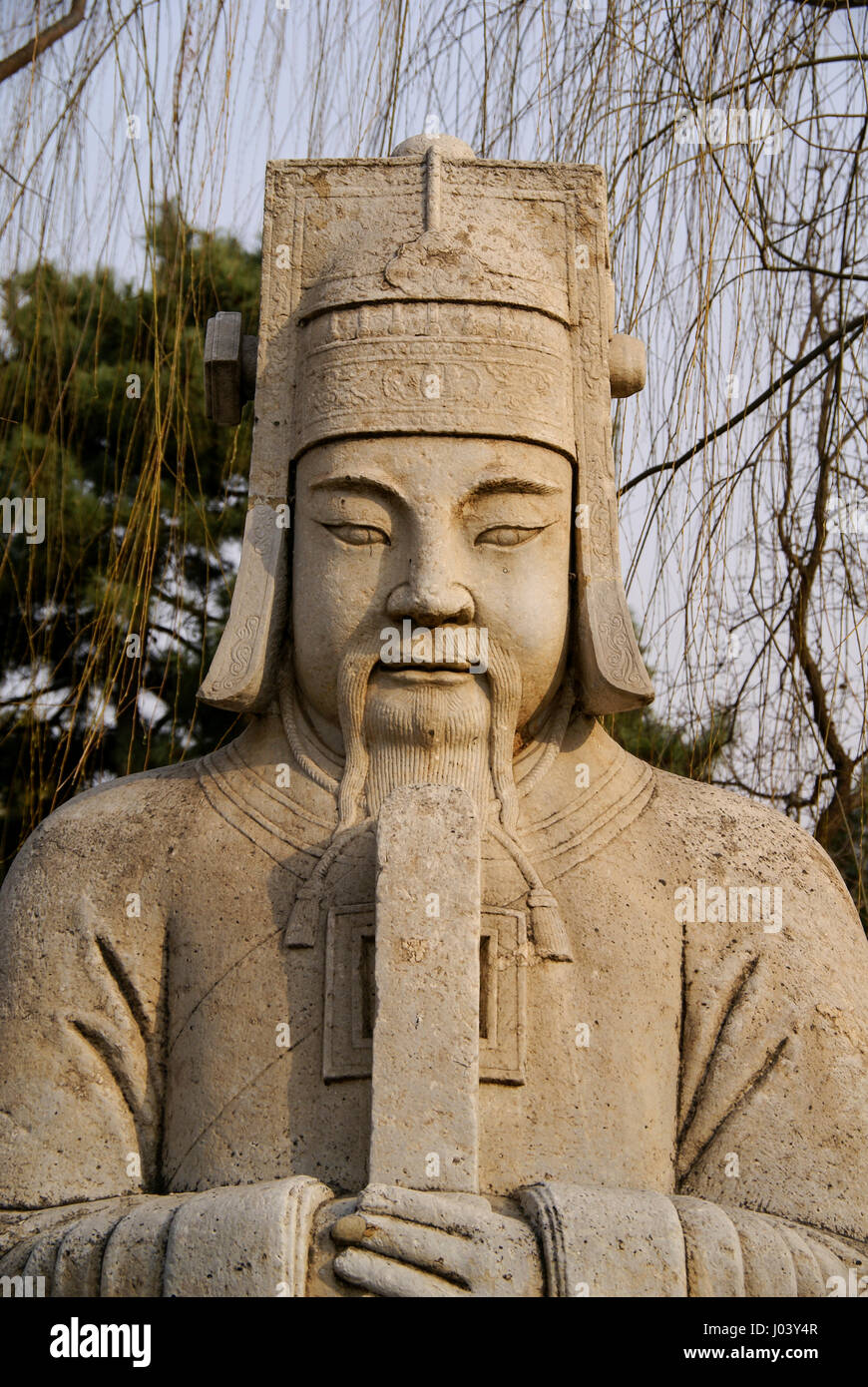 Detail of the Meritorious Official statue on the Sacred Way near the Ming Tombs. Bejing, China Stock Photo