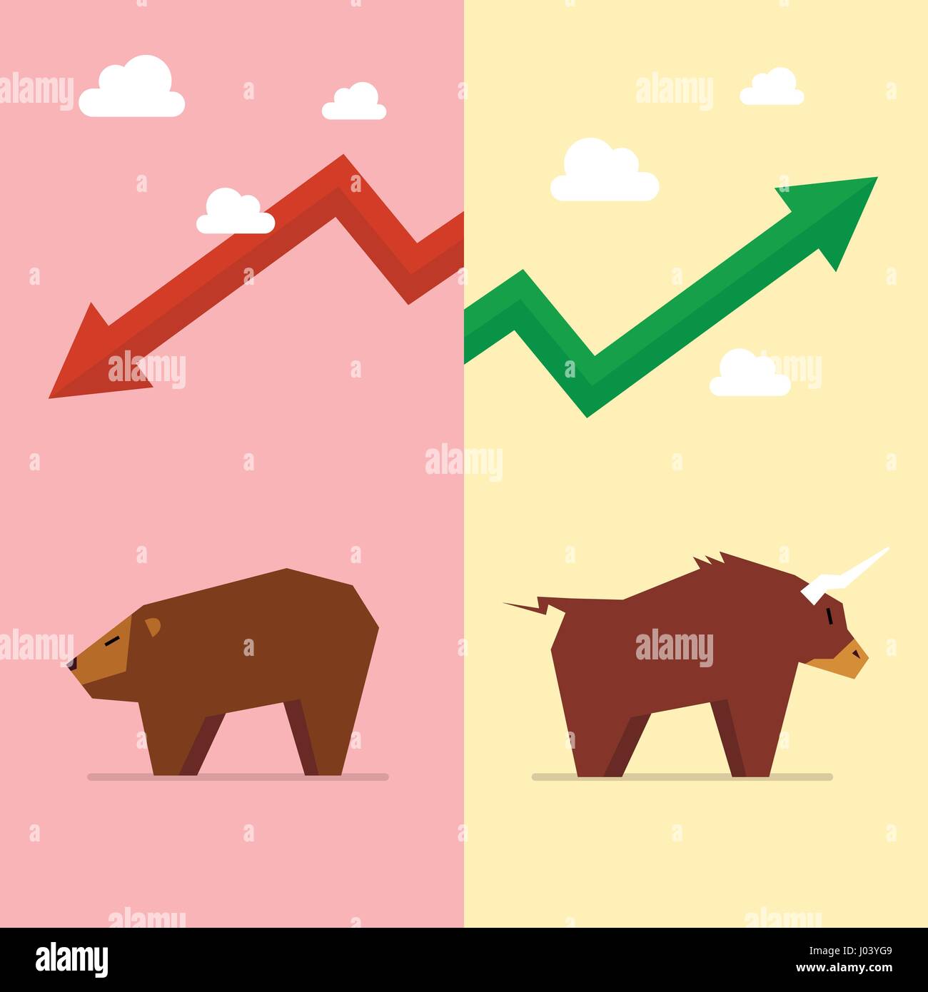 Bull and bear symbol of stock market. Business concept Stock Vector