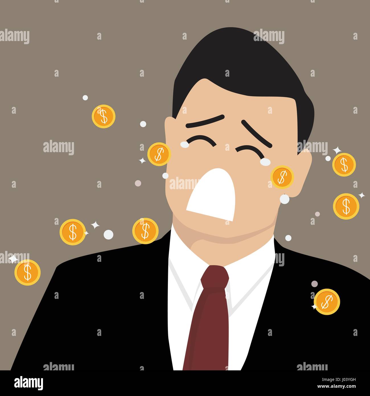 Businessman crying out in money tears. Business concept Stock Vector