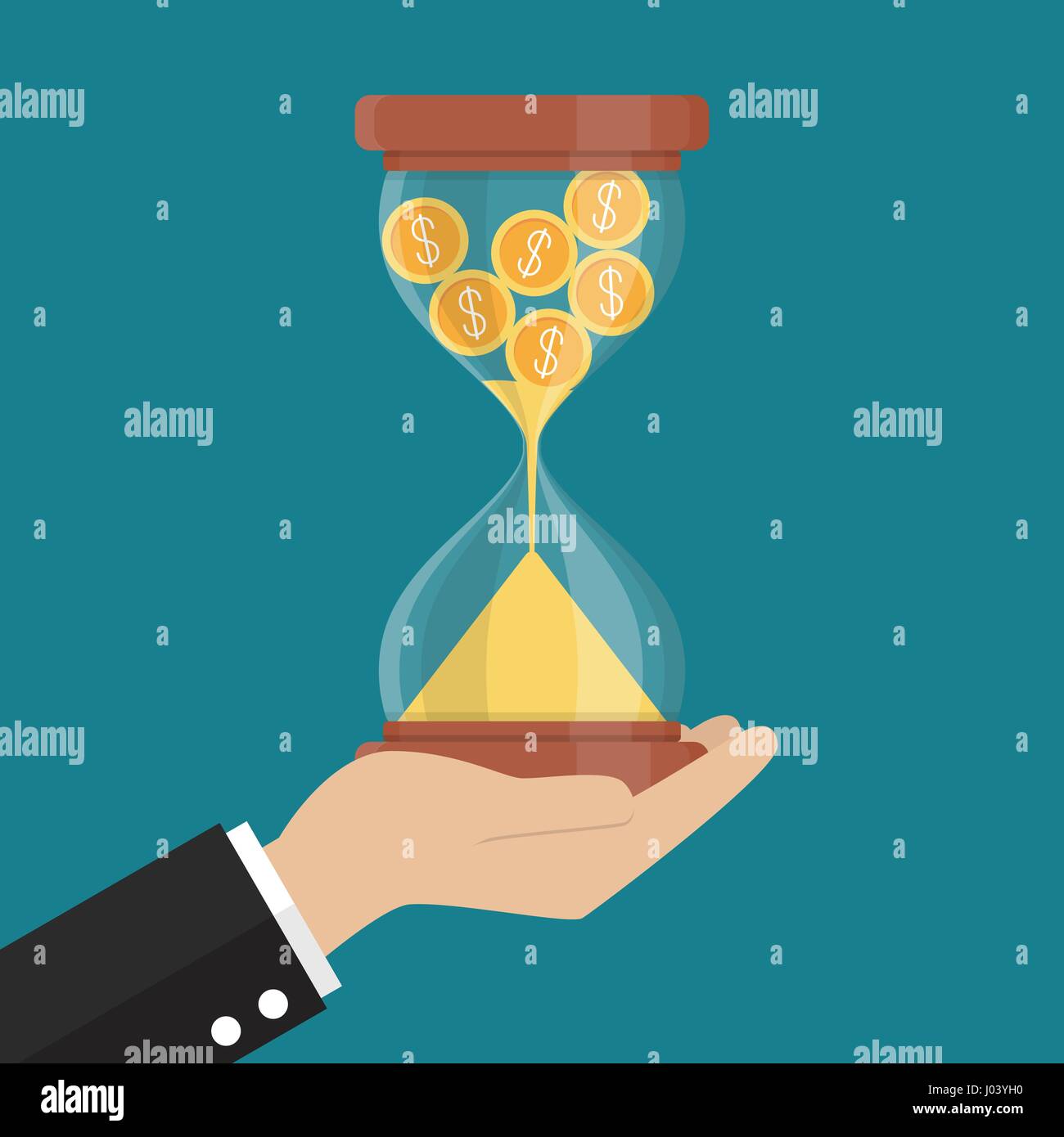 Money in sandglass. Recession or financial loss concept Stock Vector