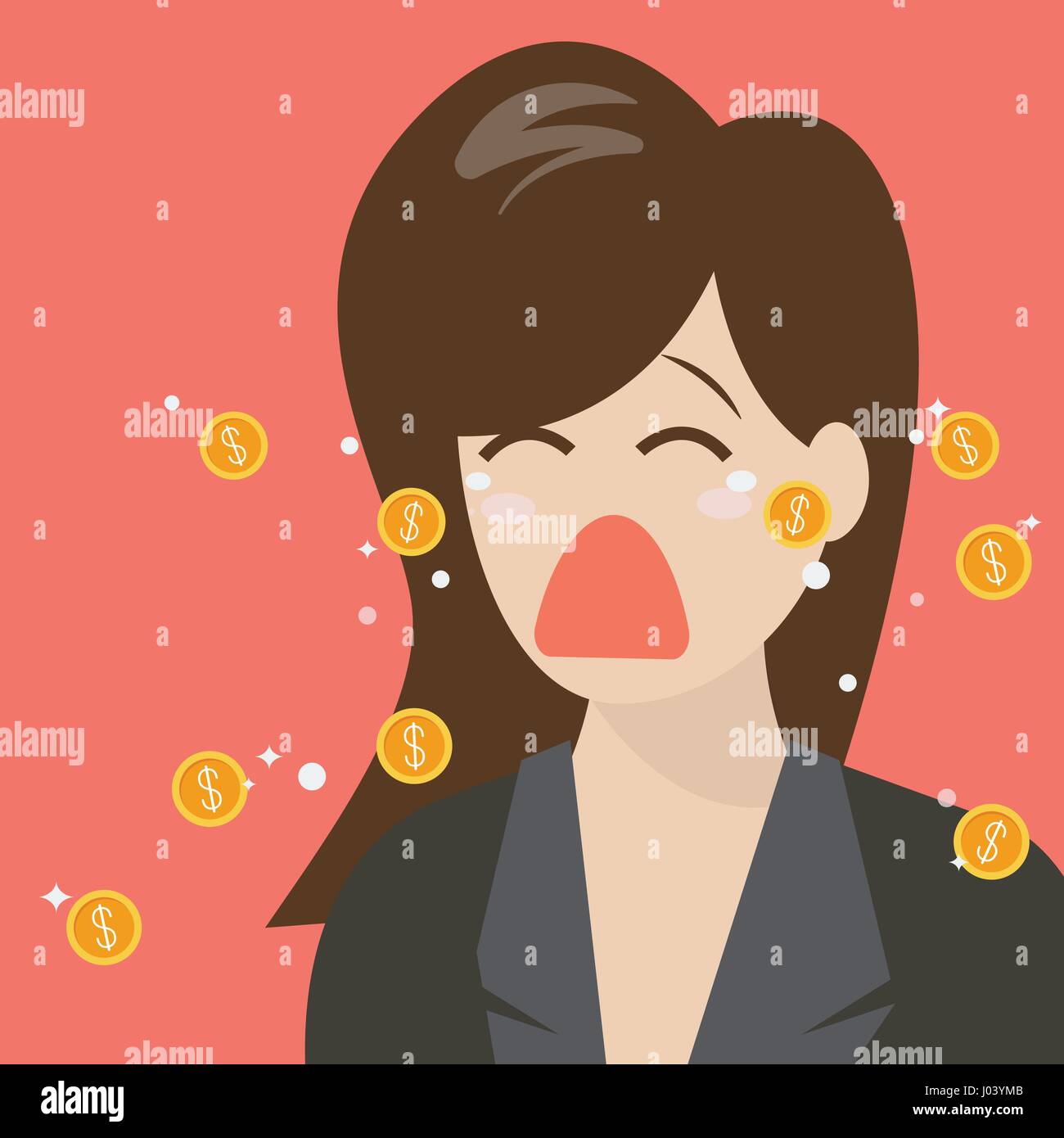 Woman crying out in money tears. Business concept Stock Vector