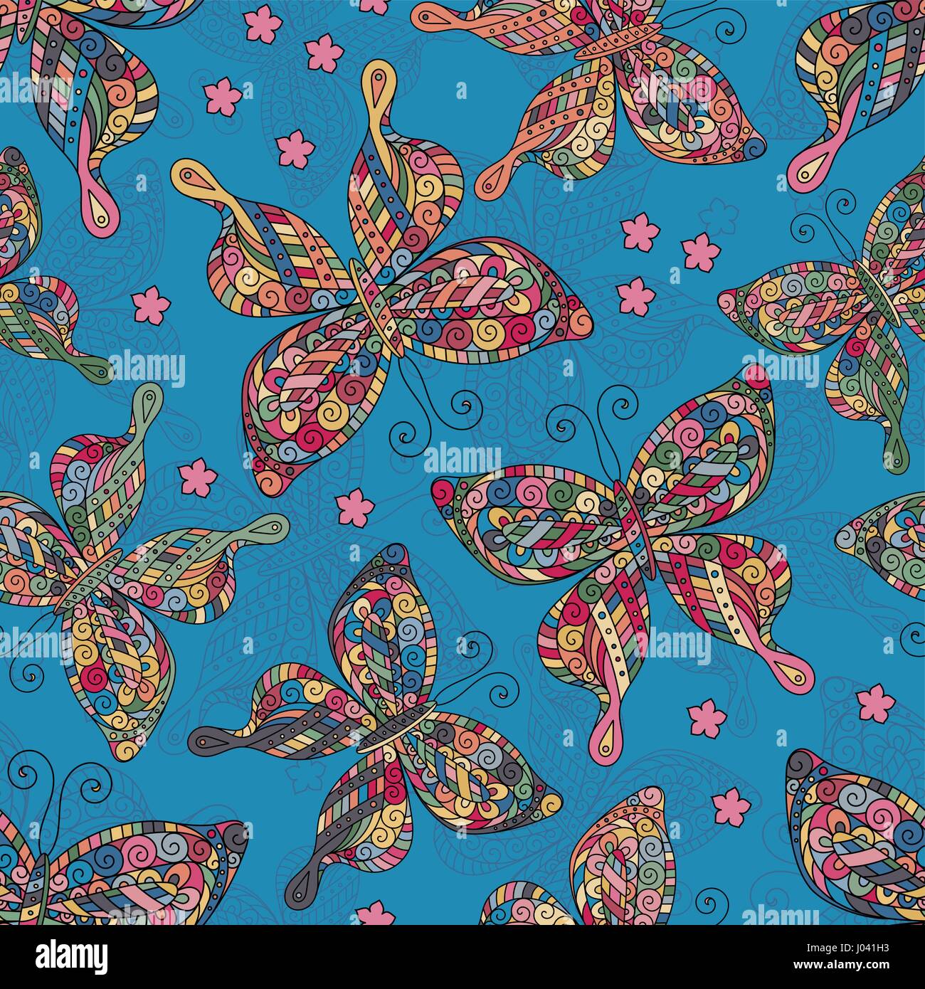 Seamless patterns with butterflies. Various butterflies and flowers on ...