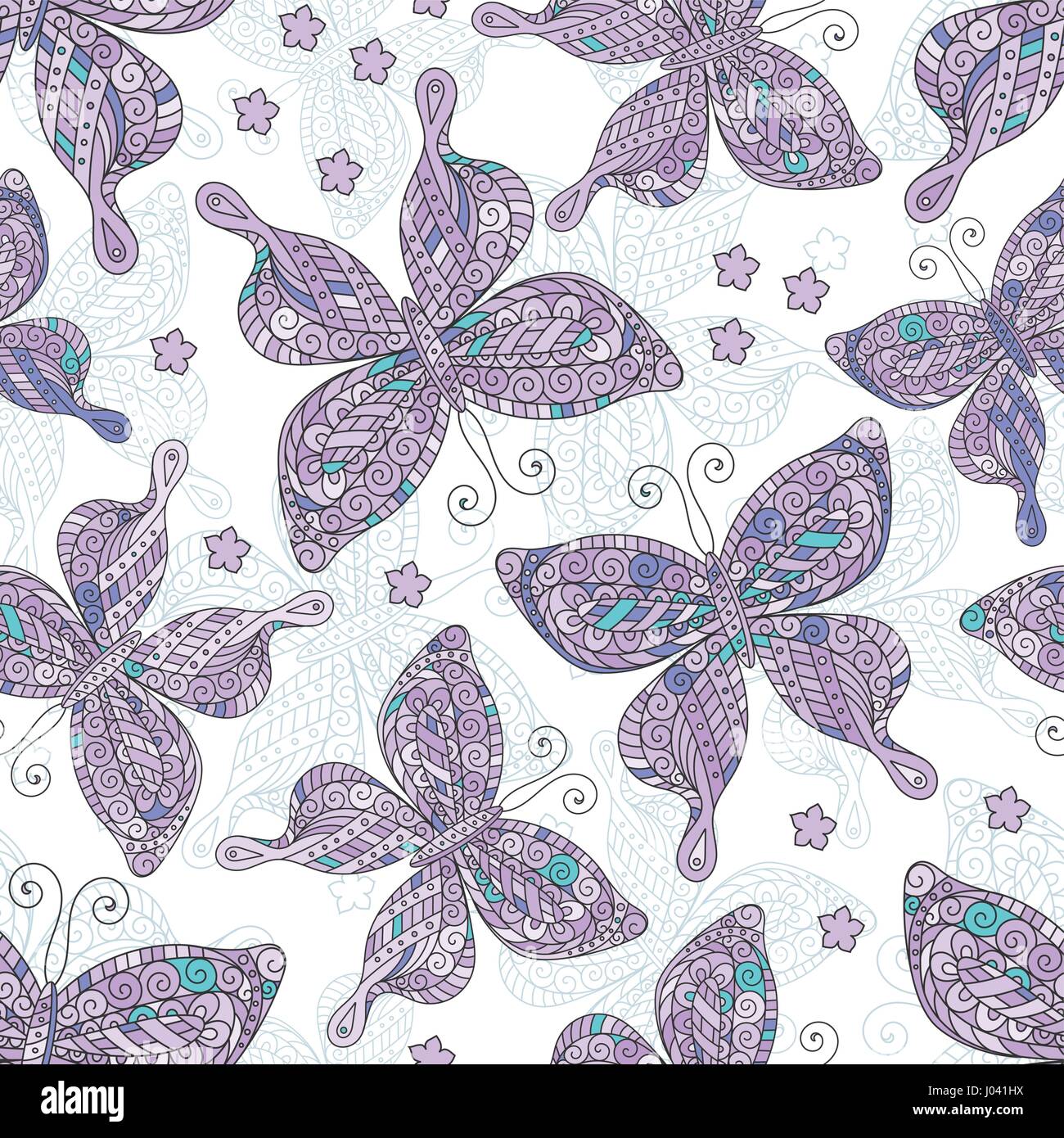Seamless patterns with butterflies. Various butterflies and flowers on ...