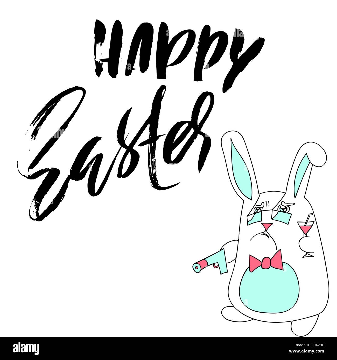 Happy Easter lettering for greeting card. Vector hand drawn illustration. Grunge dry brush inscription. Handwritten design. Stock Vector