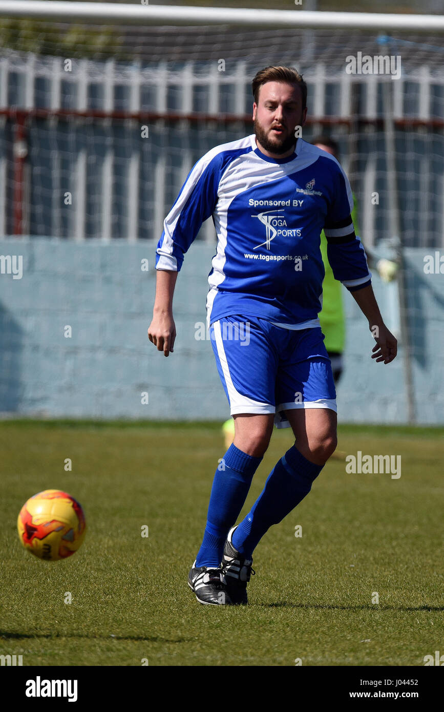 Darren Manning playing for a celeb football team during a charity match at Bowers and Pitsea football ground, Essex raising money for St Lukes Hospice Stock Photo