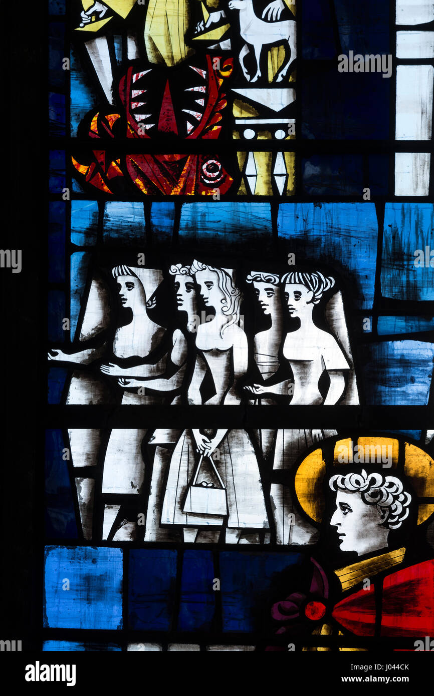 Stained glass by Harry Stammers in the Lady Chapel, St. Mary Redcliffe Church, Bristol, UK Stock Photo