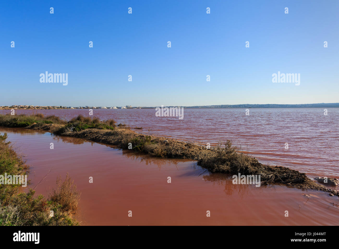 The pink lake of Torrevieja, Parque natural de las Lagunas de La Mata y Torrevieja, Spain Stock Photo