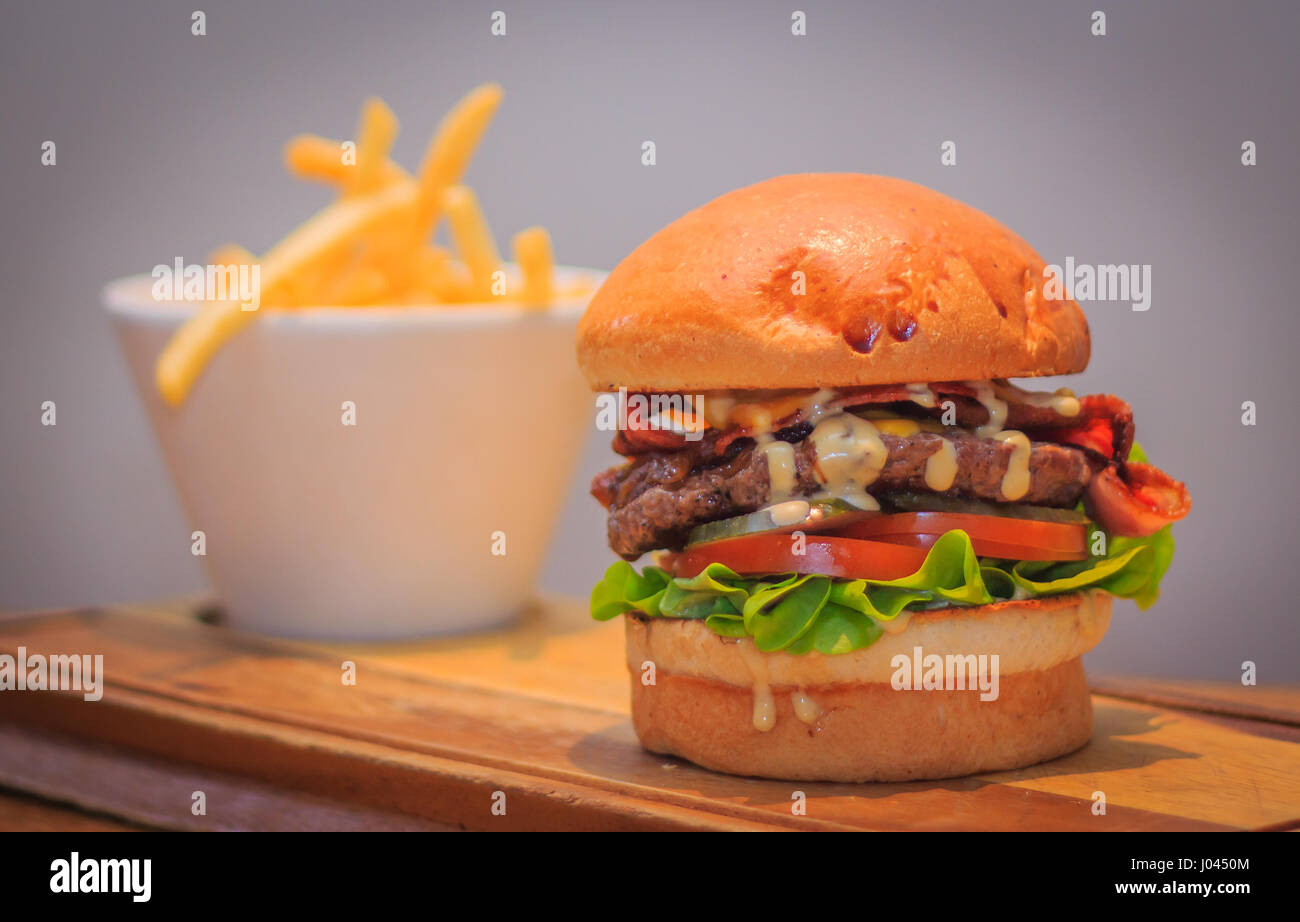 American Beef Brisket burger with special sauce, oak lettuce, tomato