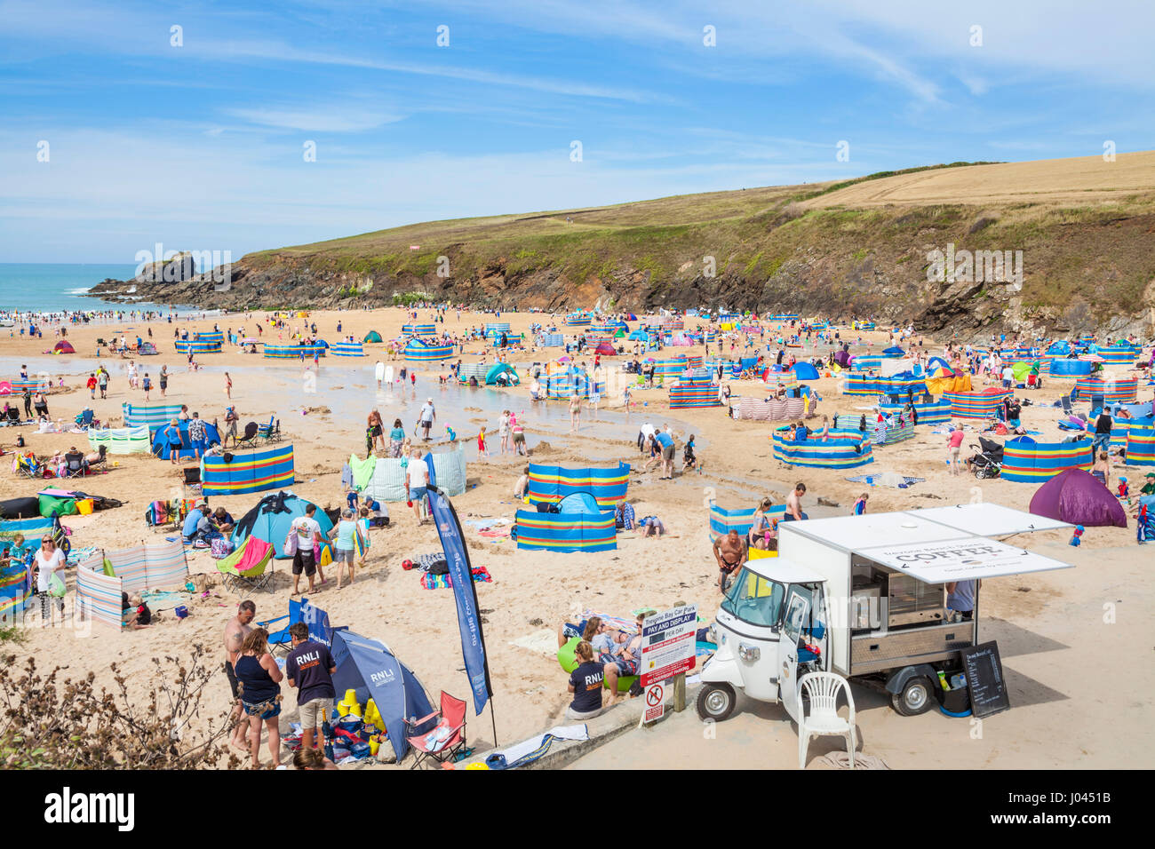 Trevone bay cornwall Trevone bay Seaside village and busy beach packed