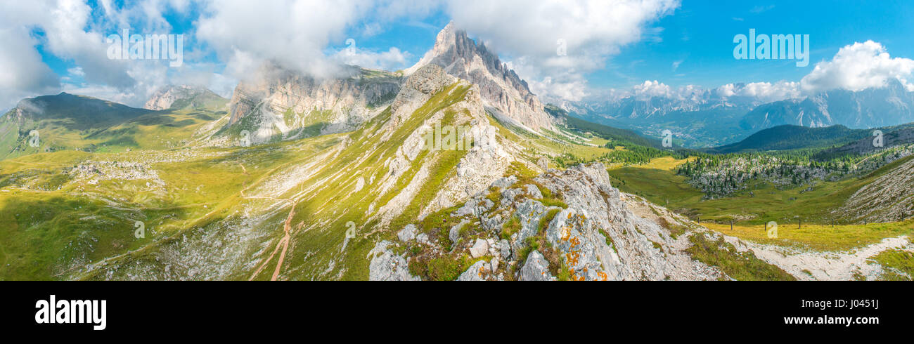 Ridge walk panorama - Italian Dolomites over Cortina Stock Photo