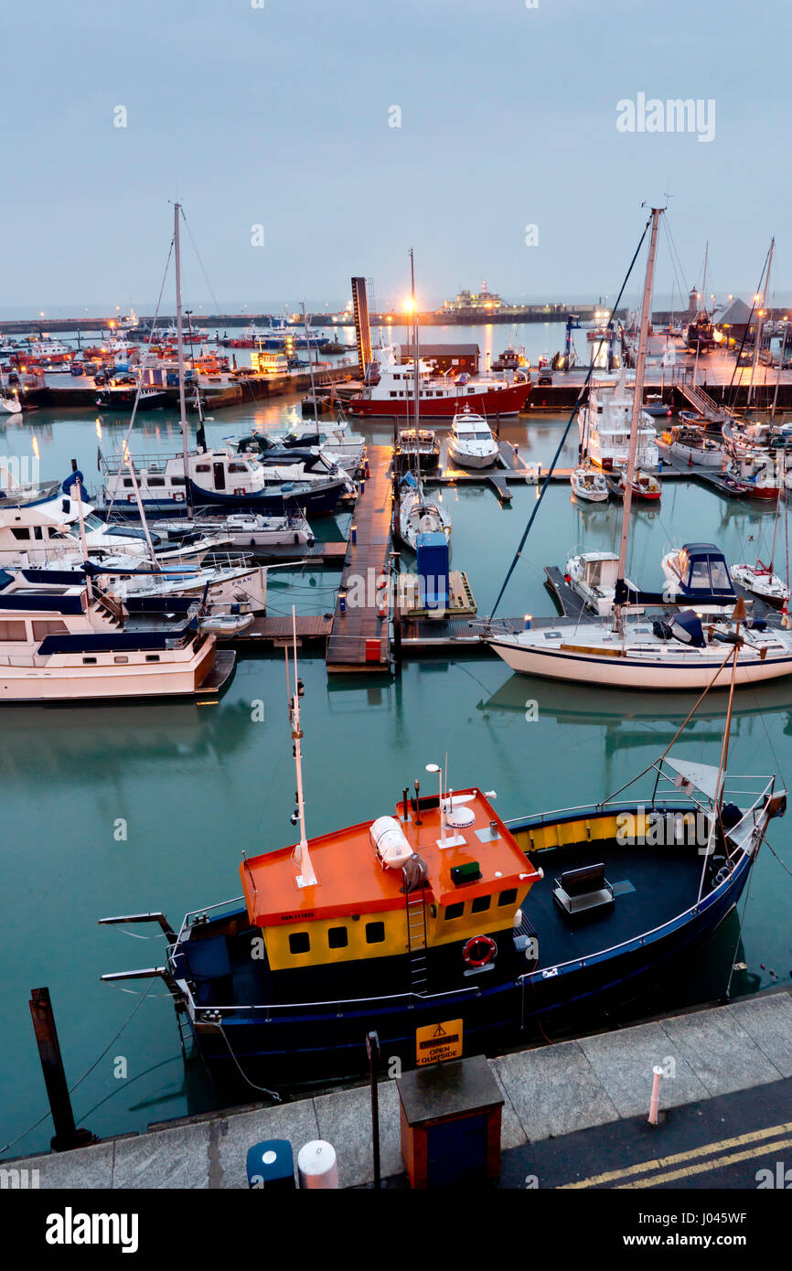 Europe, UK, England, Kent, Thanet, Ramsgate harbour dusk Stock Photo