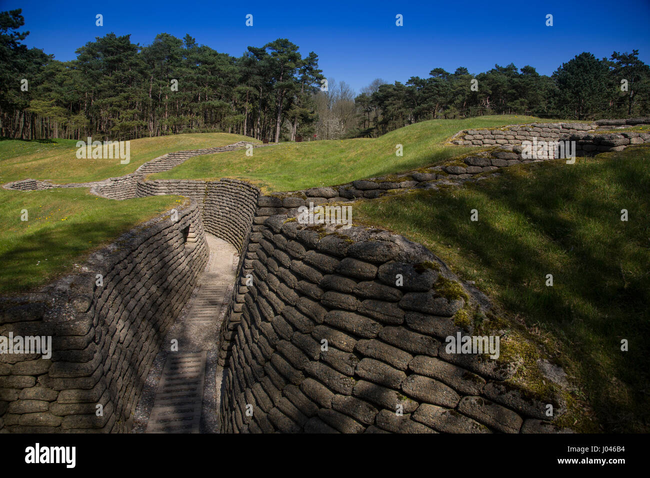 World War one WW1 trenches left as a memorial to the Canadian soldiers whe died in the battle of Vimy Ridge near Arras in northern France Stock Photo