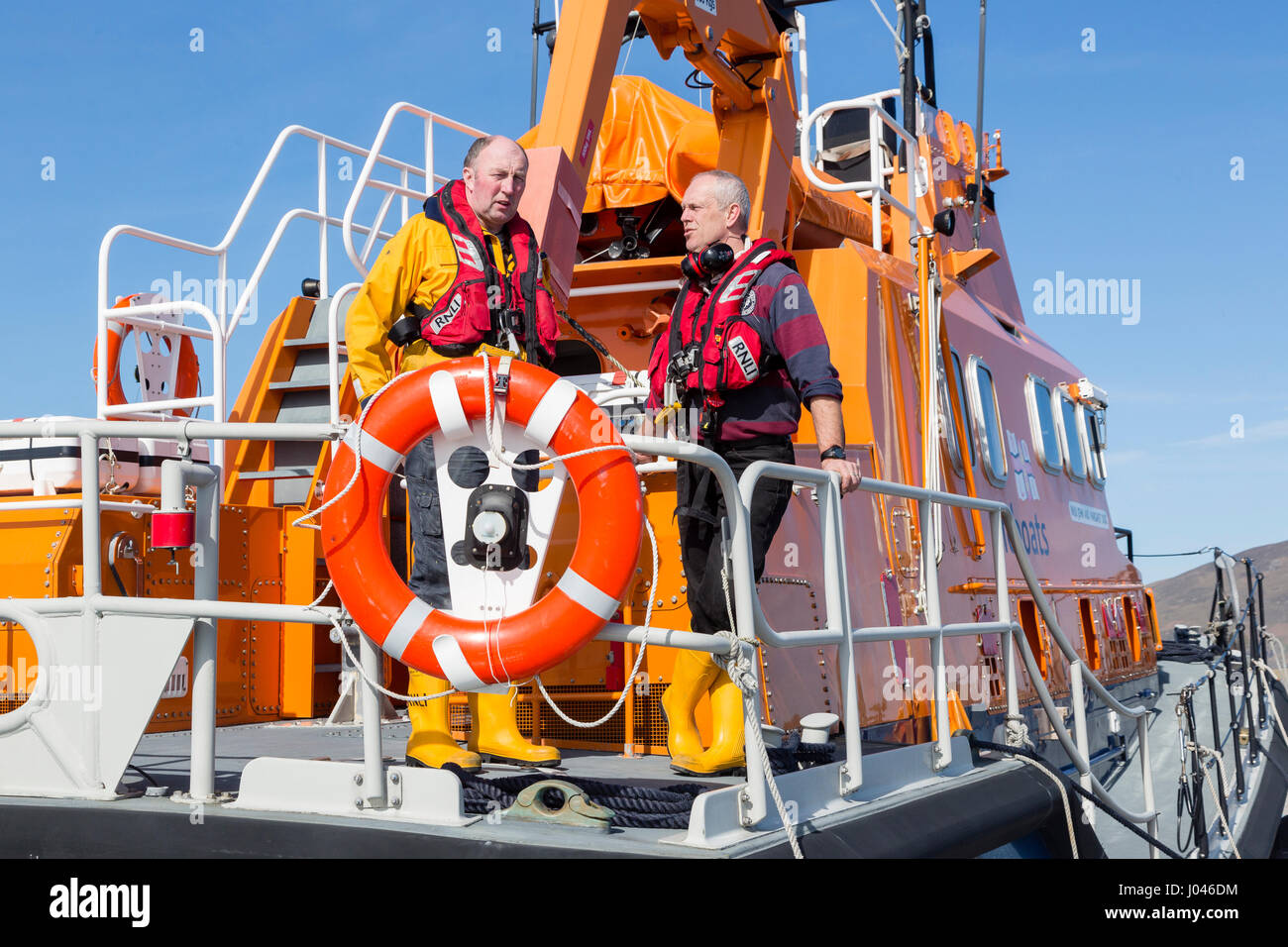 RNLI lifeboat and crew, Valentia Island, County Kerry Ireland Stock Photo