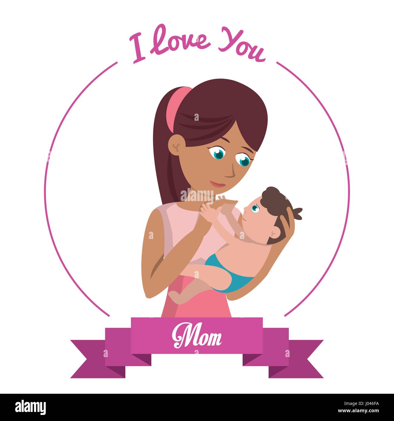 i love you mom card woman carries baby Stock Vector