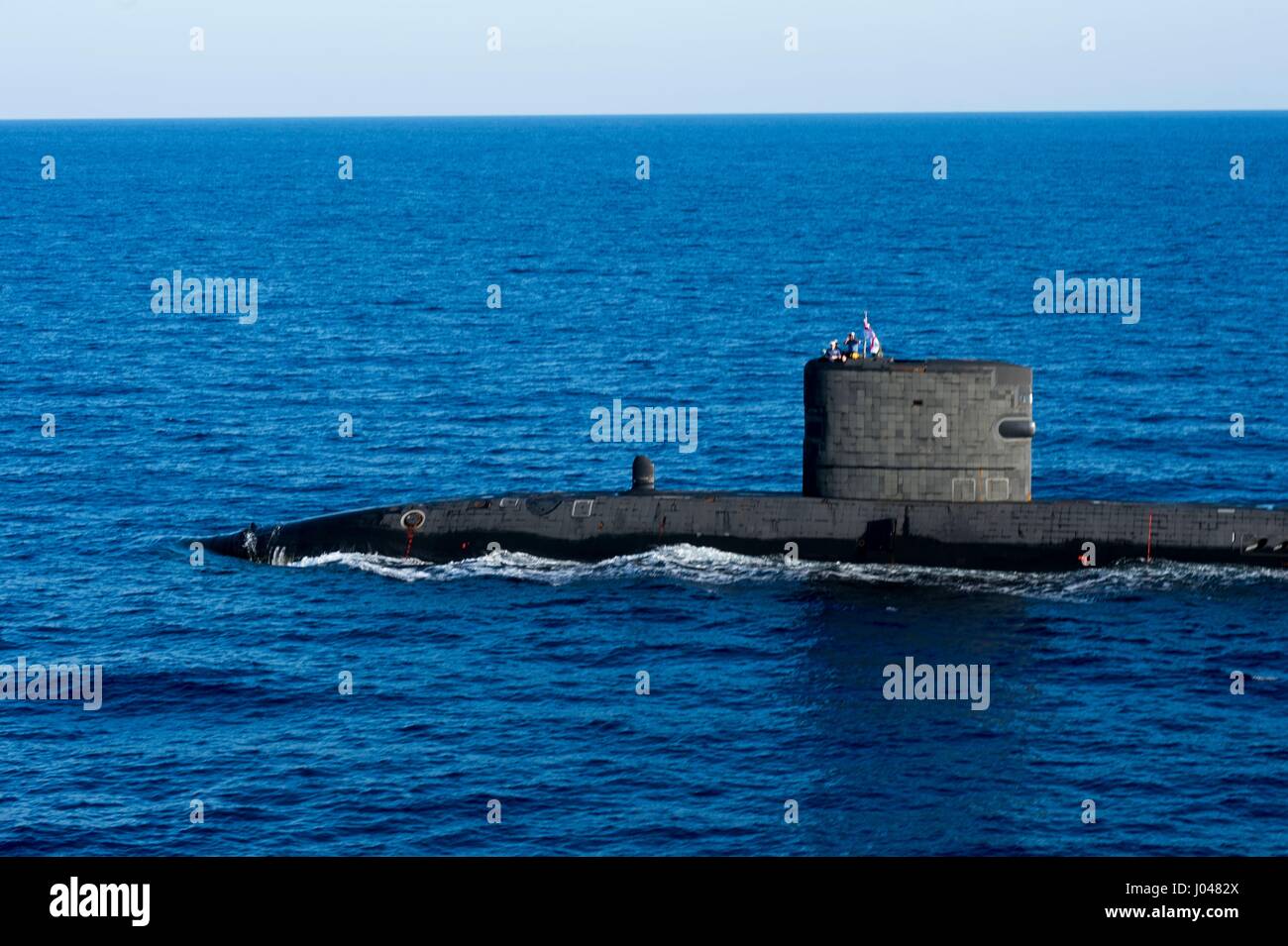 The British Royal Navy Trafalager-class nuclear submarine HMS Talent steams underway October 16, 2013 in the Mediterranean Sea.      (photo by MCS2 Amanda R. Gray /US Navy  via Planetpix) Stock Photo