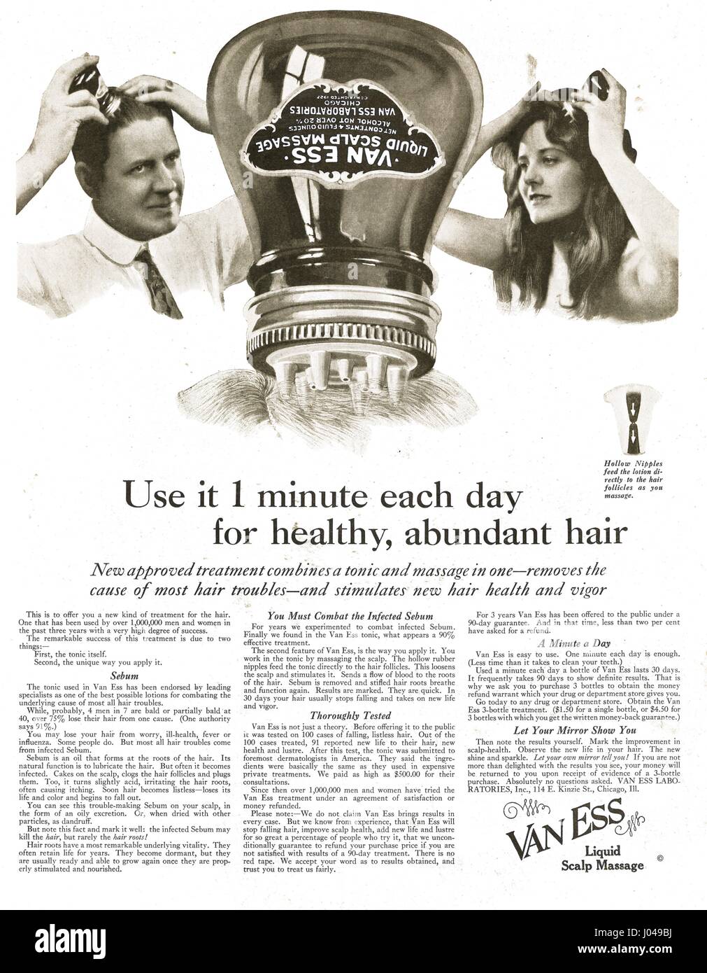 Van Ess. Advertisement. 1920s. Miracle Hair Tonic. Stock Photo
