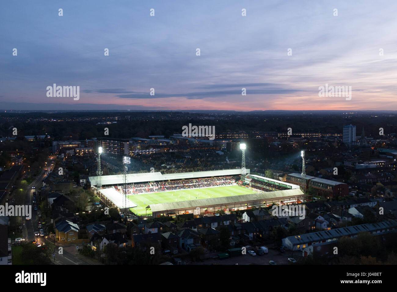 Griffin Park floodlit evening match aerial shot Stock Photo Alamy