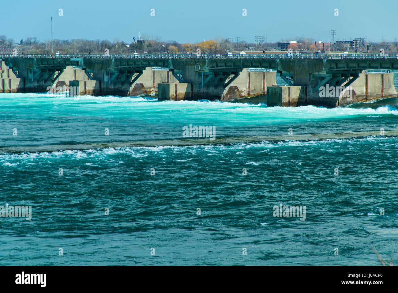 Flood control dam on Niagara River. Niagara Falls Ontario Canada Stock Photo