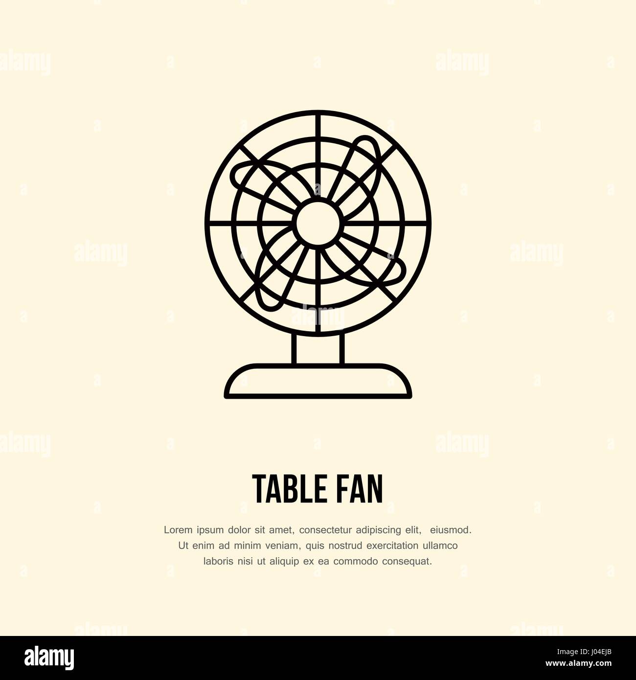 Household supply line logo. Flat sign of table fan. Logotype for house