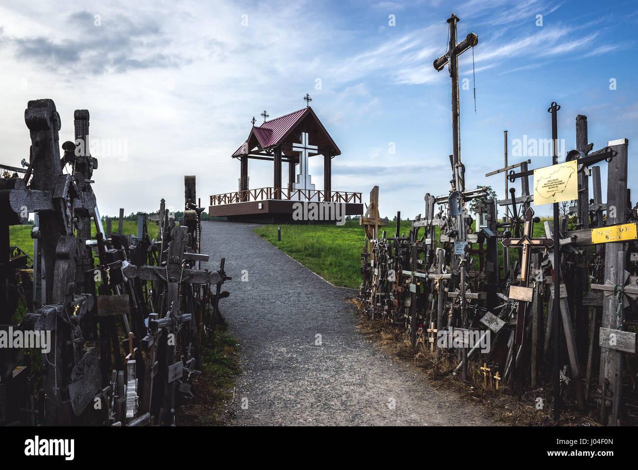 Field altar on Hill of Crosses in Lithuania Stock Photo