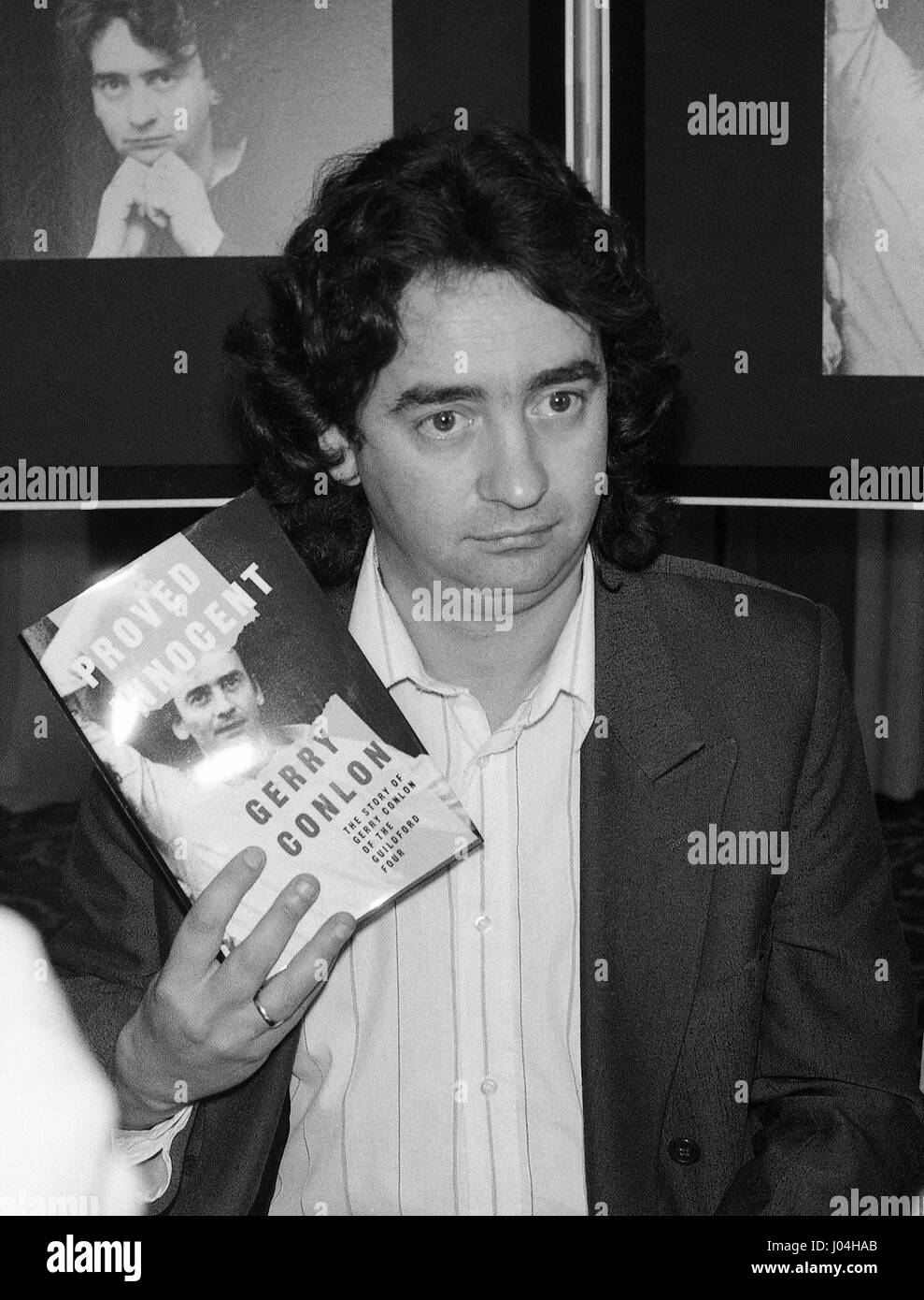Gerry Conlon, one of the Guildford Four wrongly convicted for the Guildford pub bombings, attends a press conference to launch his book Proved Innocent in London, England on June 11, 1990. Stock Photo