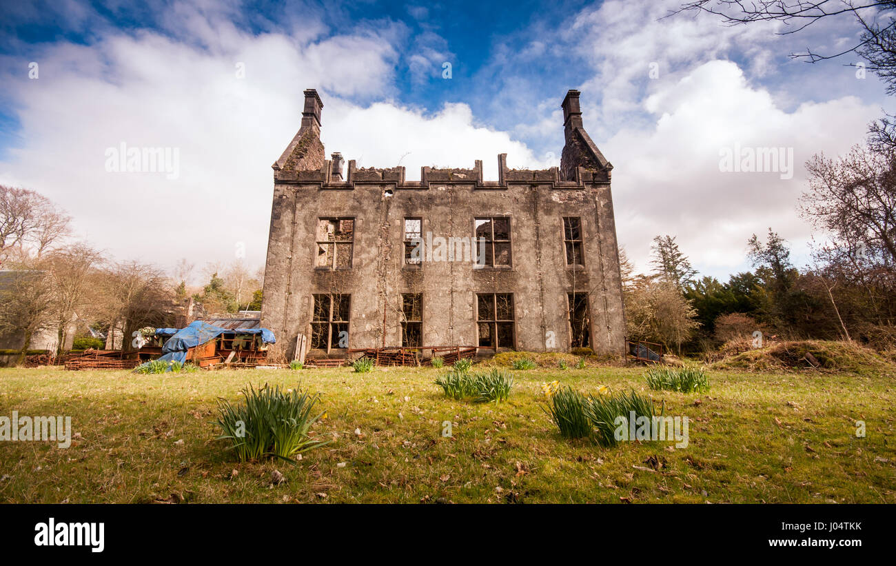 The derelict ruins of Courthill House near Lochcarron in the West Highlands of Scotland. Stock Photo