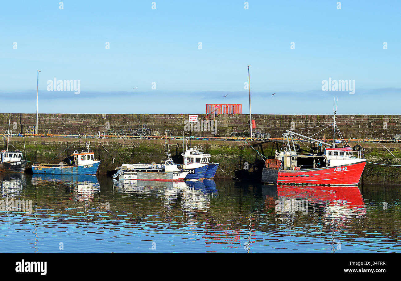 ARBROATH, SCOTLAND - 27 MARCH 2017:  Once an important fishing port with a huge fleet and a  fishmarket, only a few small commercial boats remain Stock Photo