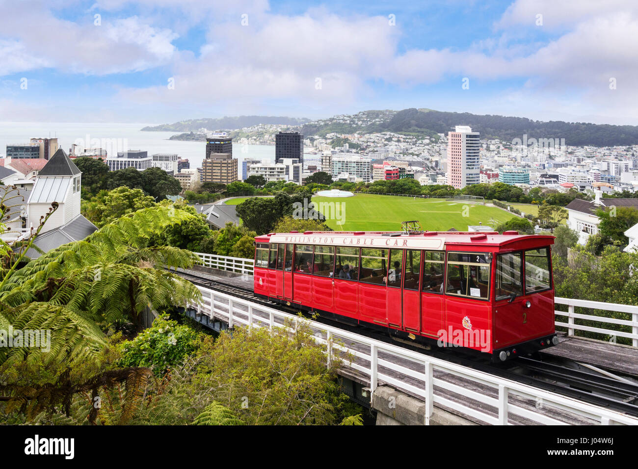 Wellington Cable Car approaching its terminus. Stock Photo