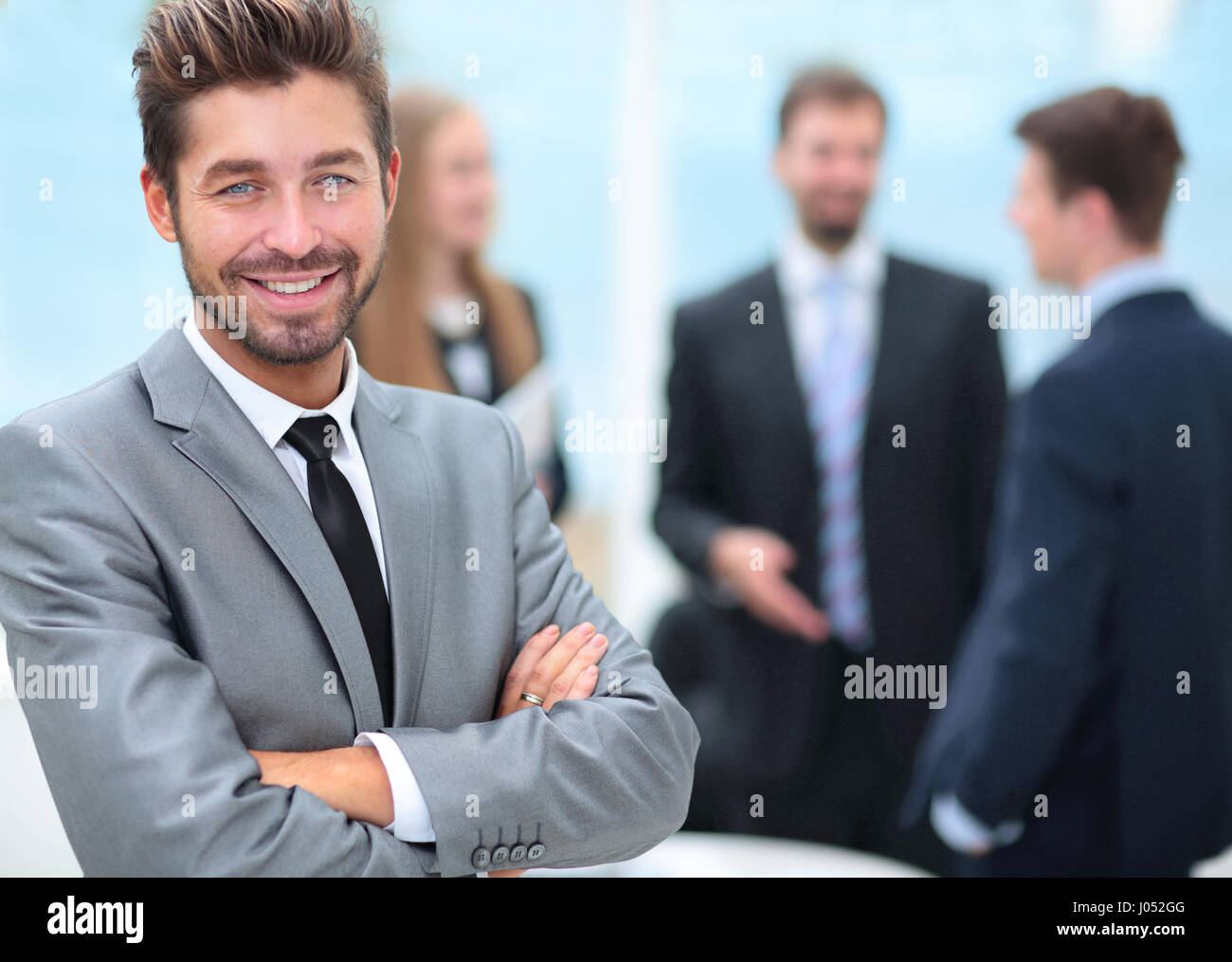 Business and office concept - smiling business team working in Stock ...