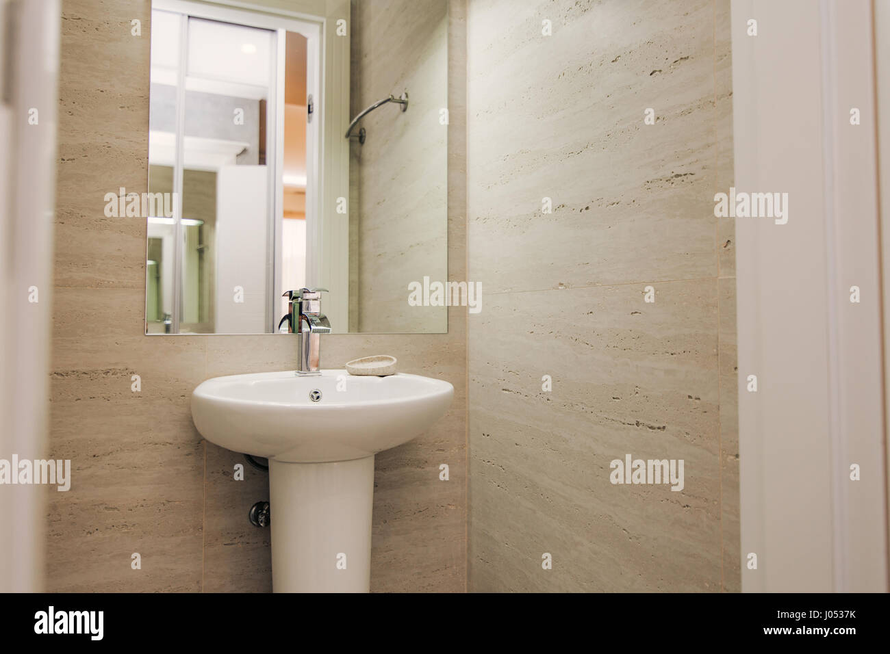 Washbasin in the bathroom. Plumbing in the bathroom. The interior of ...