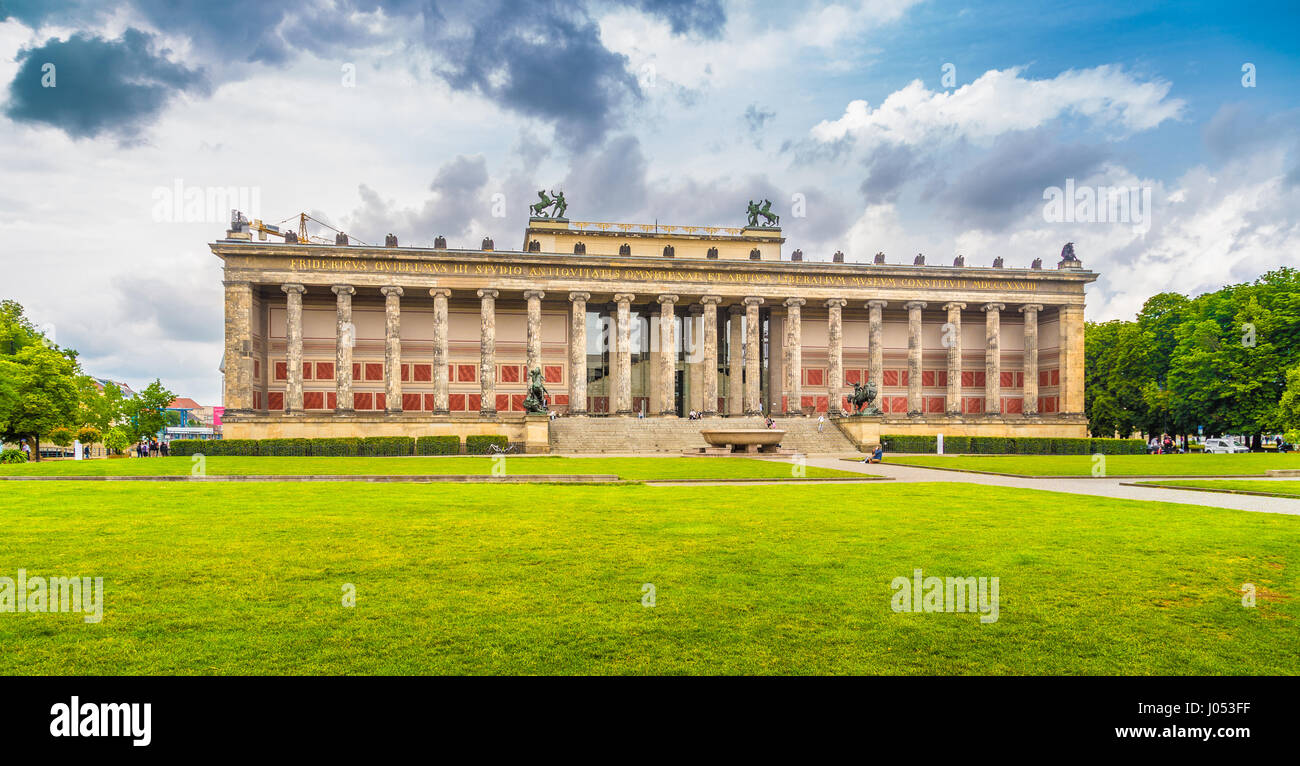 Classic view of historic Altes Museum (Old Museum) with Lustgarten public park at famous Museum Island on a sunny day in summer, central Berlin Mitte Stock Photo