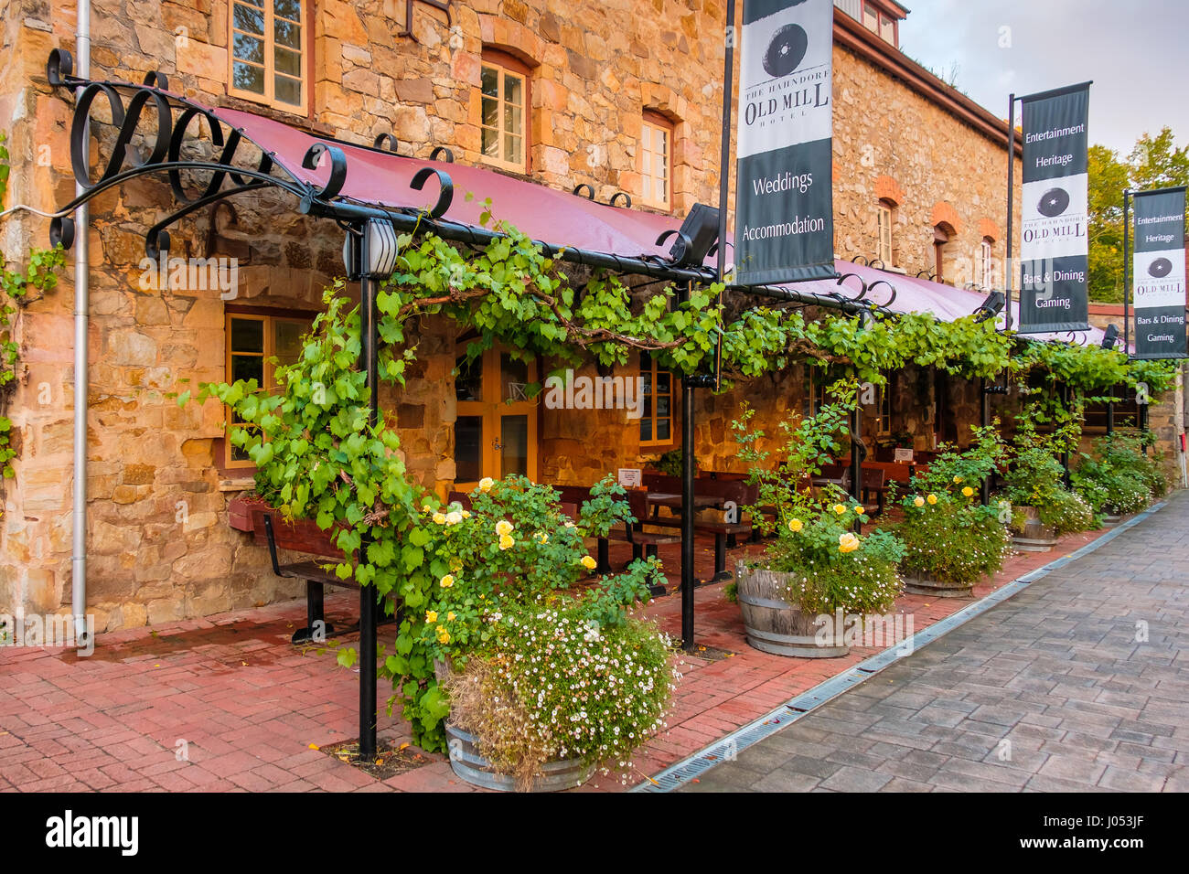 Hahndorf, South Australia - April 9, 2017: Old Mill Hotel of Hahndorf in Adelaide Hills area during autumn season Stock Photo