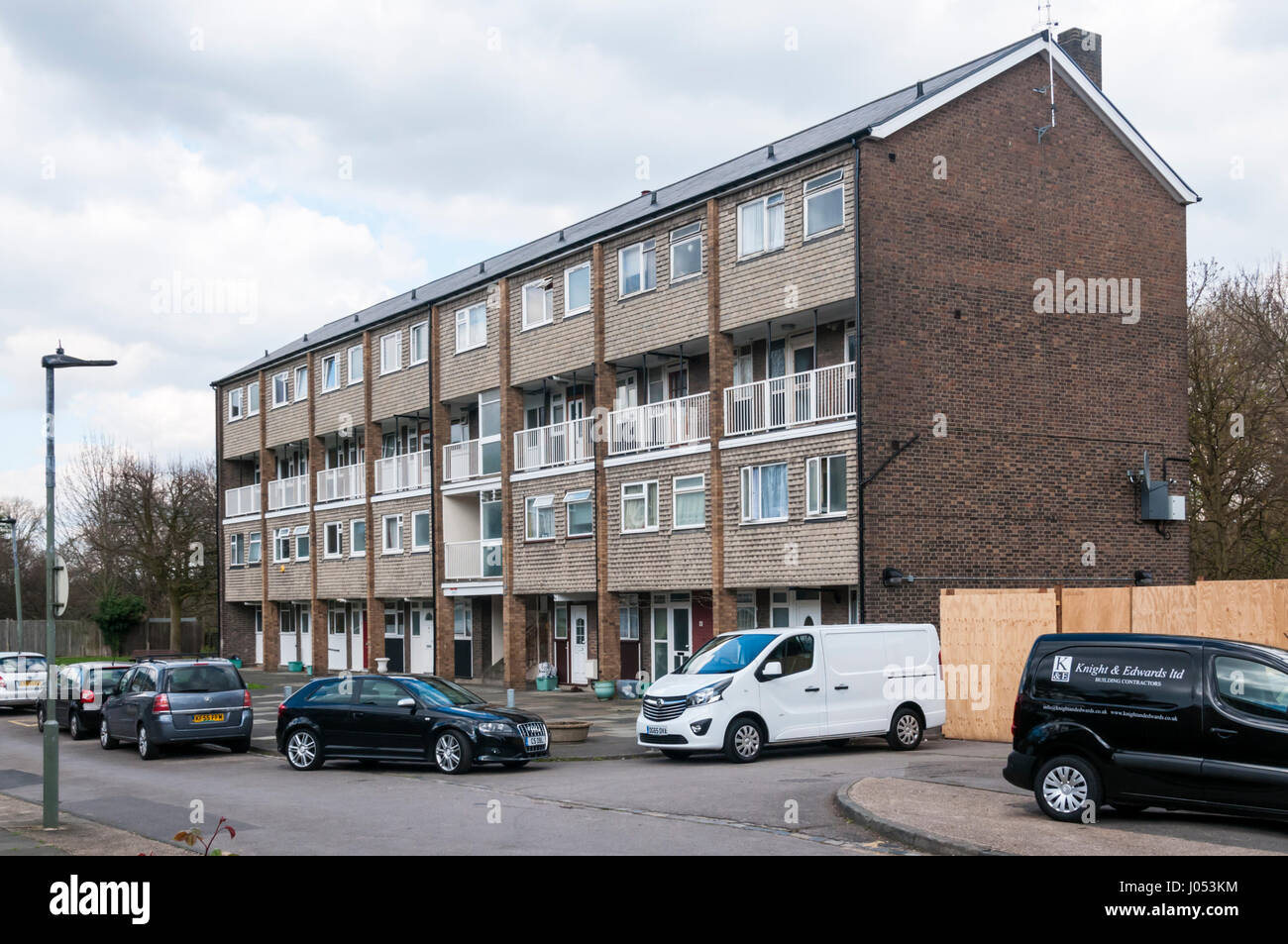 A block of Maisonettes on a small housing estate in South London.. Stock Photo