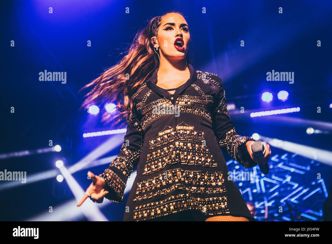 Argentine actress, singer, dancer, model, and songwriter Lali performs live at Magazzini Generali Stock Photo