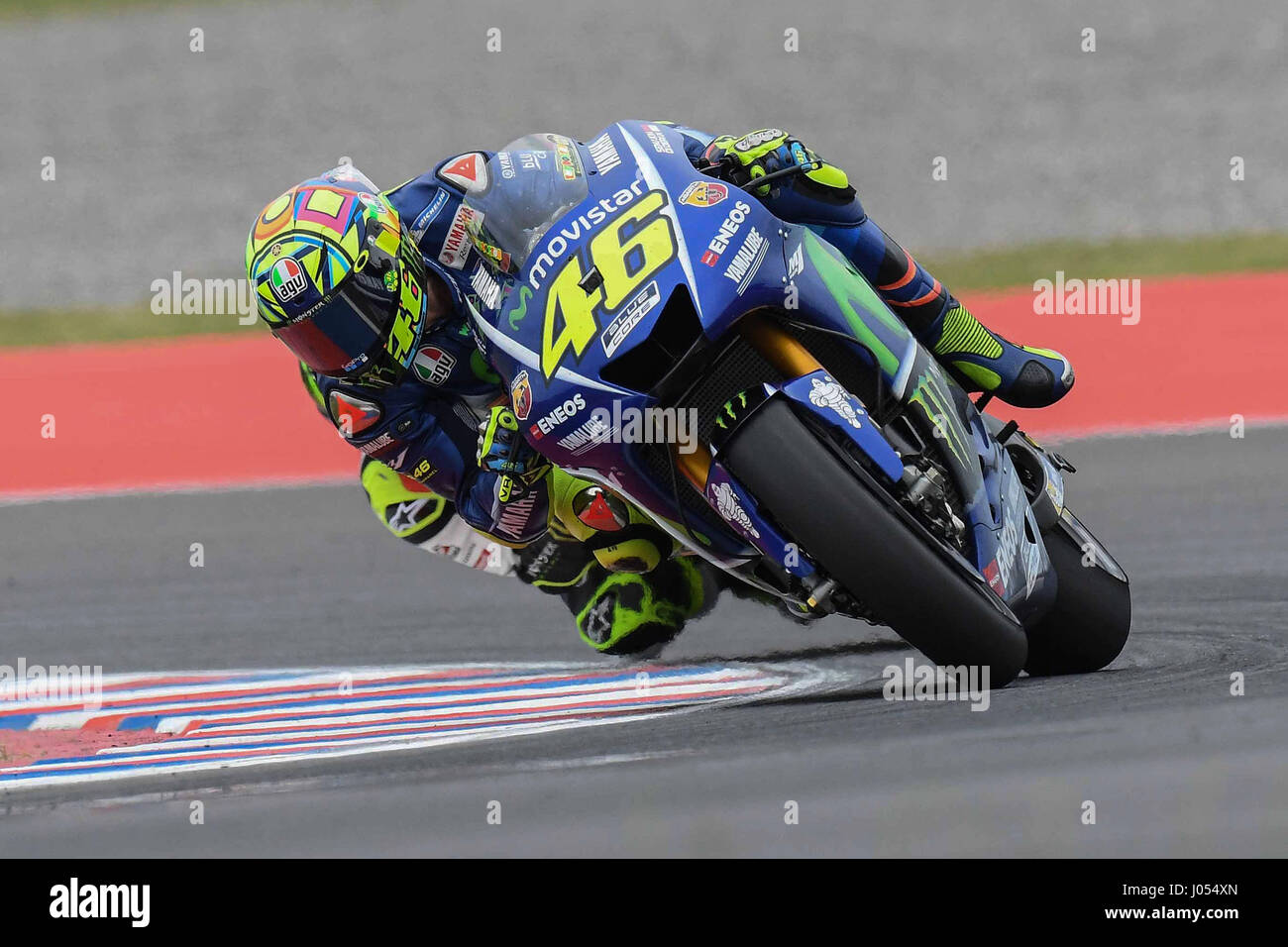 RIO HONDO-APRIL 9, Valentino Rossi of Italy and Movistar Yamaha MotoGP in action during the MotoGp Race of Argentina - Race on April 9, 2017 in Rio Hondo, Argentina.  (Photo by Marco Iorio) Stock Photo