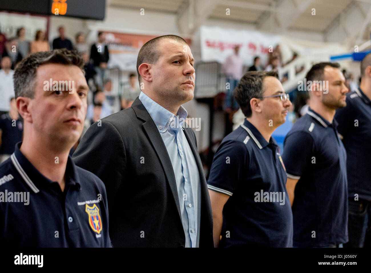 April 9, 2017: Marko Filipovic the head coach of Steaua CSM EximBank  Bucharest during the 2017 Final Men's National Basketball Championship U20  game between Steaua CSM EximBank Bucharest and CSU Stiinta Bucharest