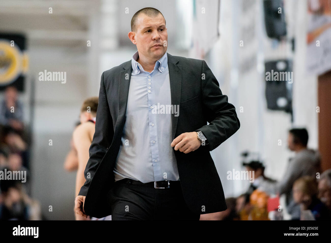 April 9, 2017:Marko Filipovic the head coach of Steaua CSM EximBank  Bucharest during the 2017 Final Men's National Basketball Championship U20  game between Steaua CSM EximBank Bucharest and CSU Stiinta Bucharest at